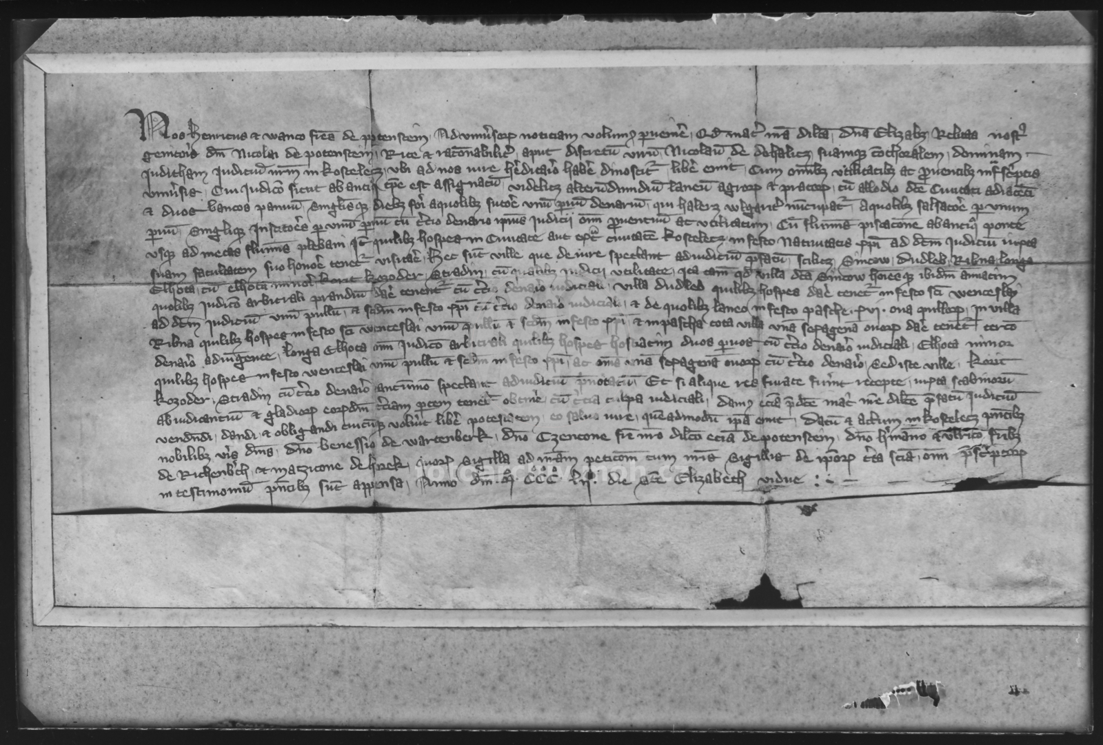 Negativ - Listina Jindřicha a Vaňka z Potštejna, 1352