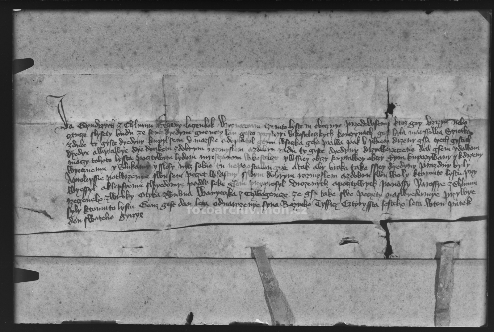 Negativ - Listina Jindřicha  z Chlumu Lacenboka, postoupení Lánu, 1406