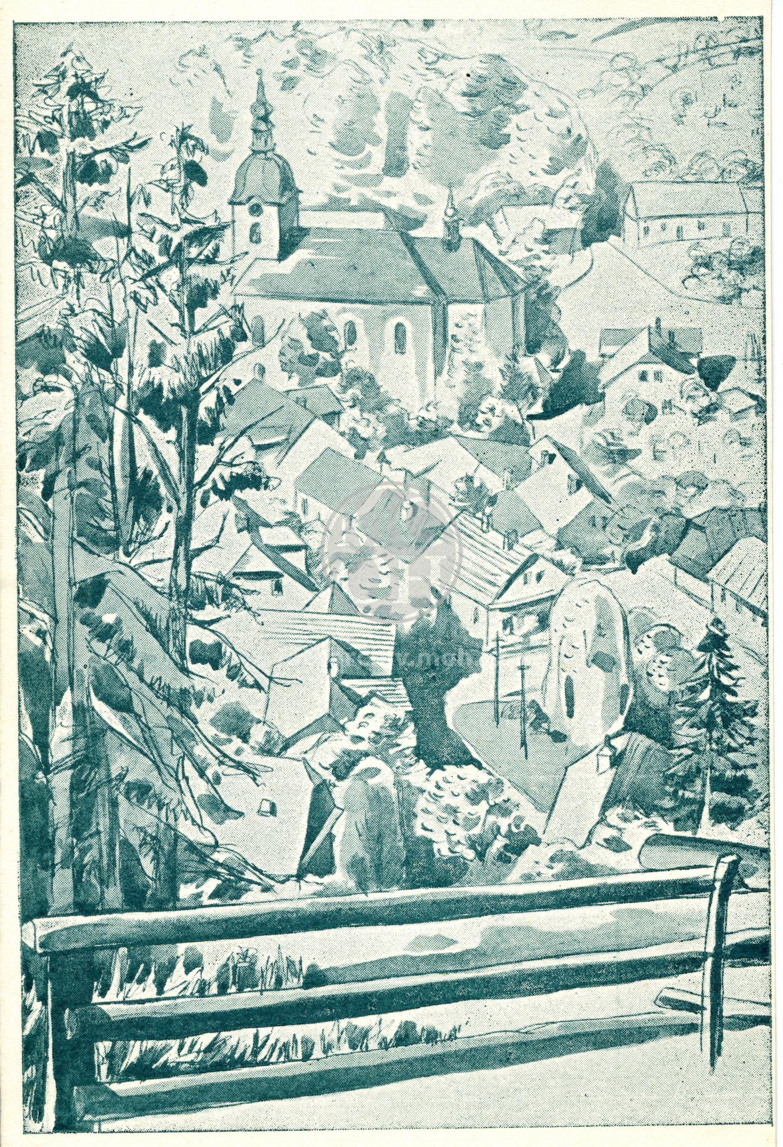 Dopisnice - Kresby - pohled od hradu. V. Kolařík