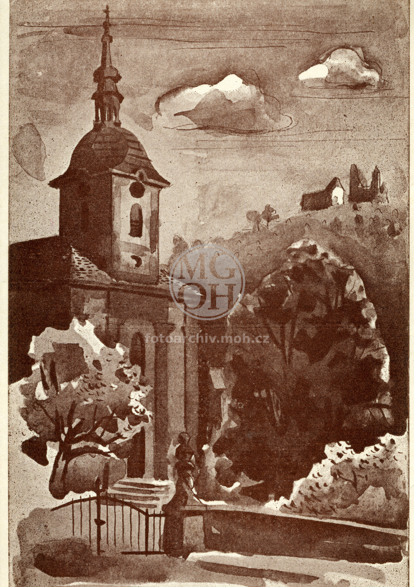 Dopisnice - Kresba - kostel sv. Vavřince