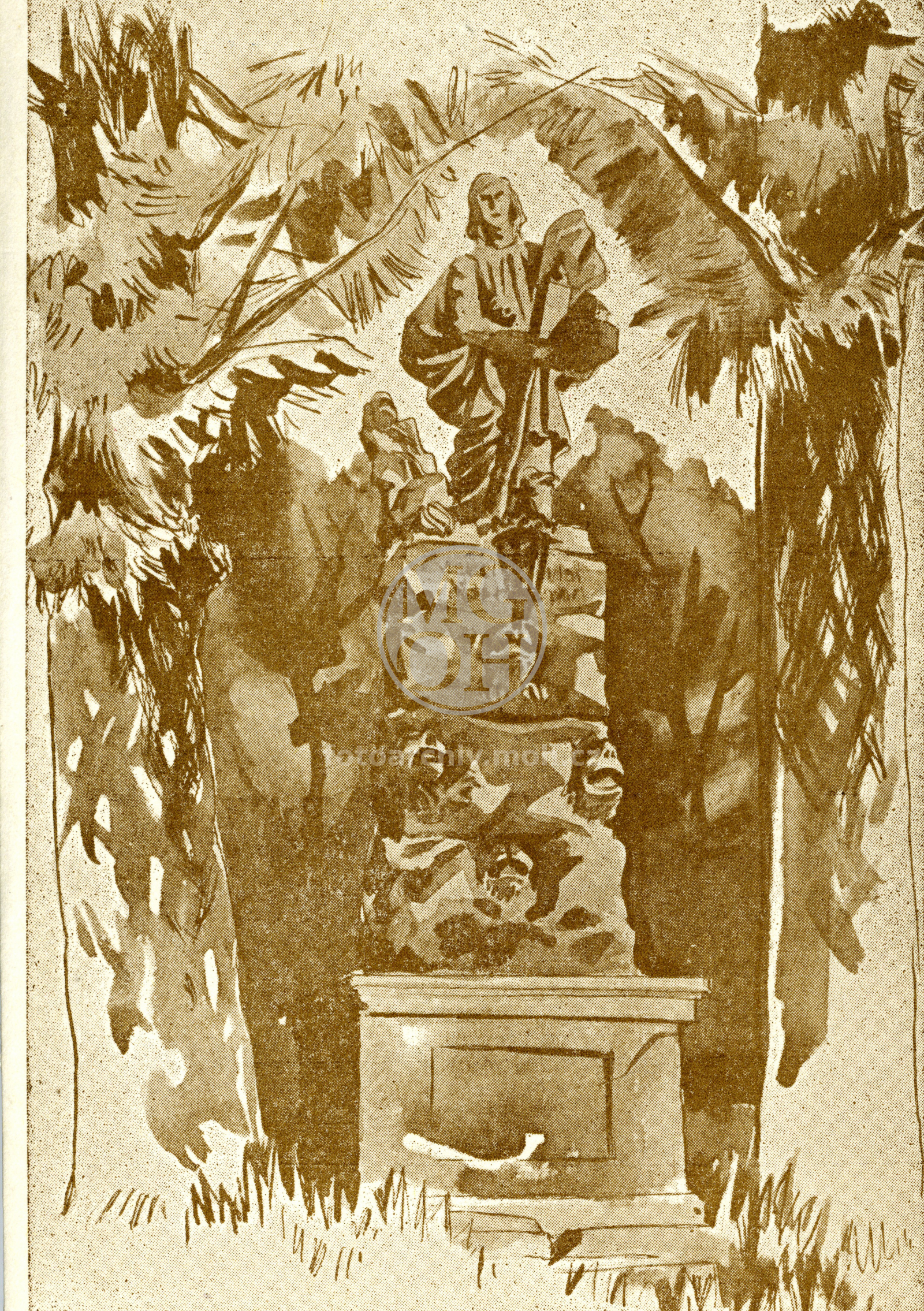 Dopisnice - Kresba - socha sv. Venancia z roku 1728