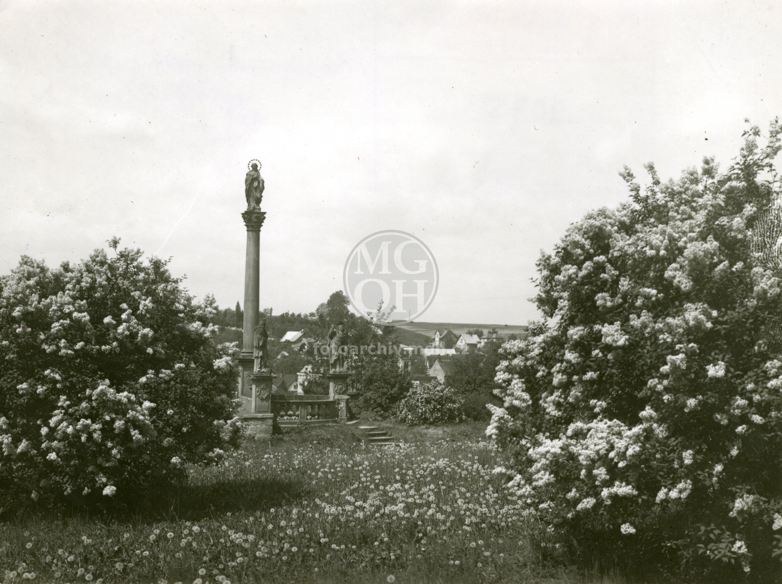 Fotografie - Mariánský sloup před zámkem - výhled na Láň