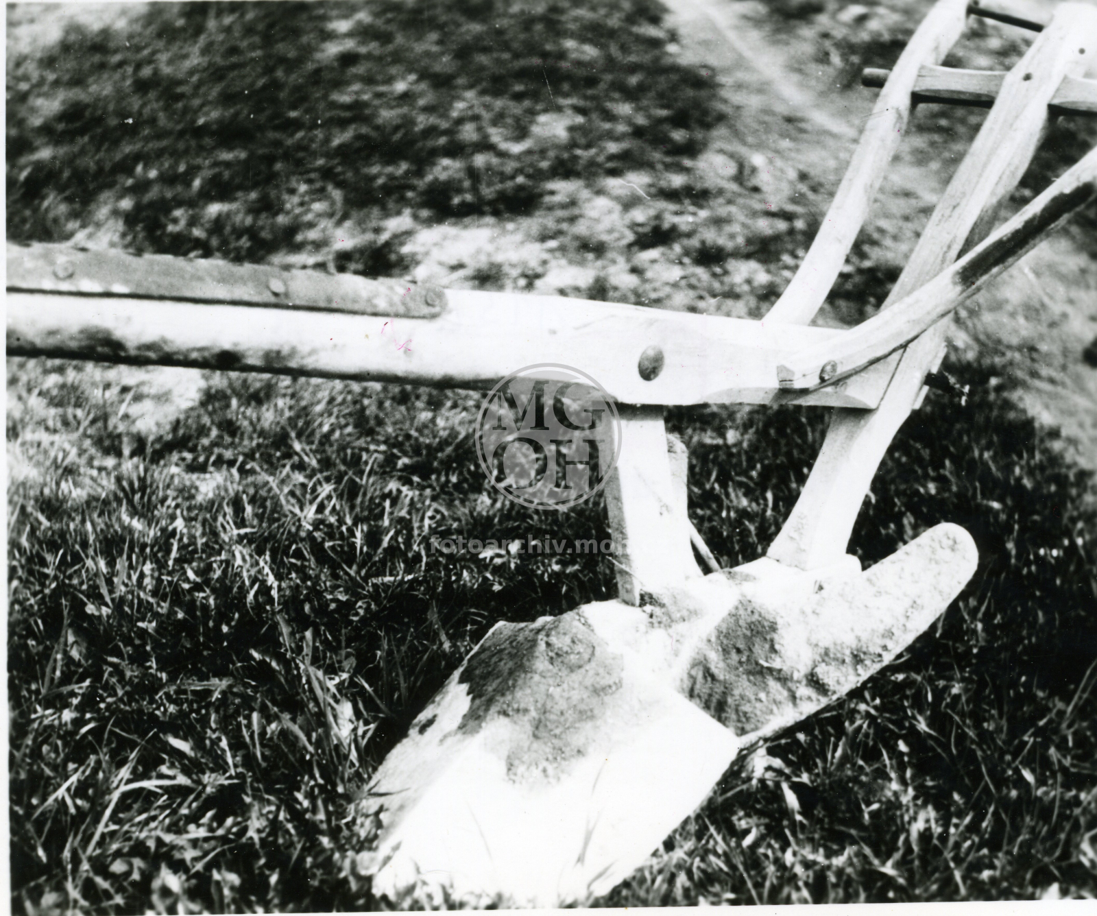 Fotografie - Dřevěné oradlo - okované, detail se symetr. radlicí