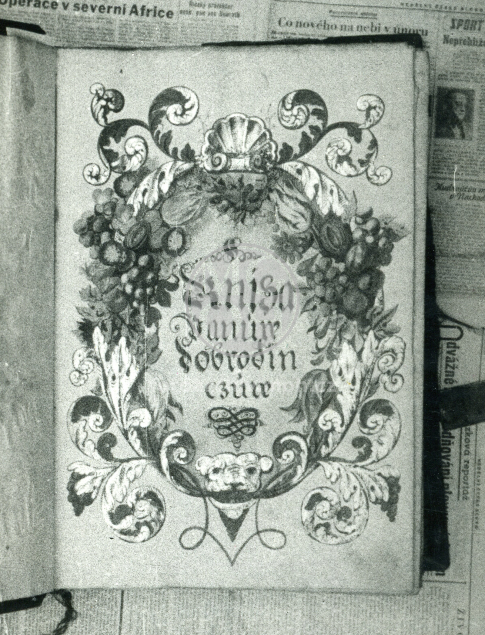 Fotografie - Titulní list matriky, malba barok. 2. pol. 17. stol.