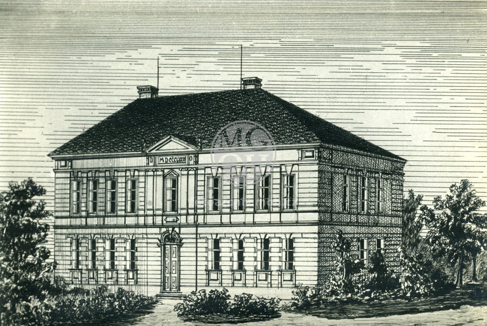 Fotografie - Škola zděná, 1.patro, bosáž, portálek, novorenesance, vysoké dveře