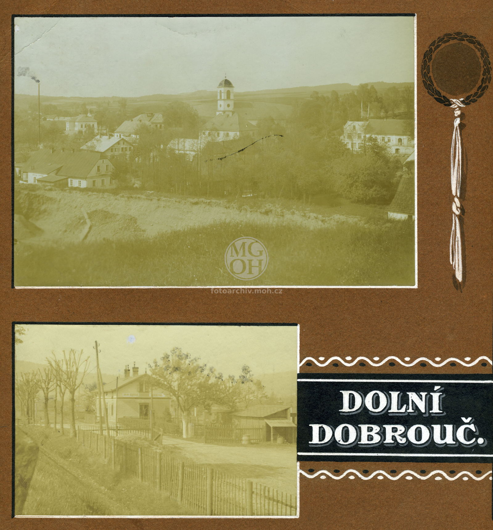 Fotografie - Tablo : Kostel a chalupy kolem, nádraží