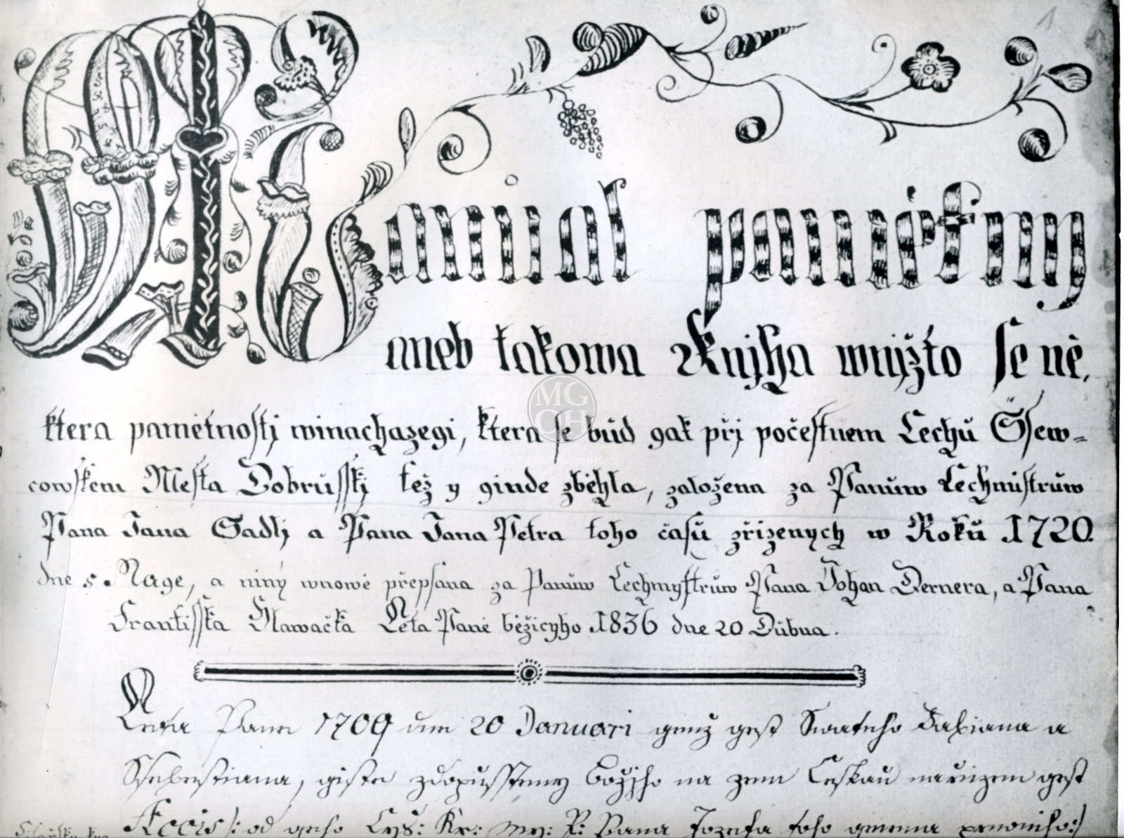 Fotografie - Kronika - titulní list 1720, rukopis