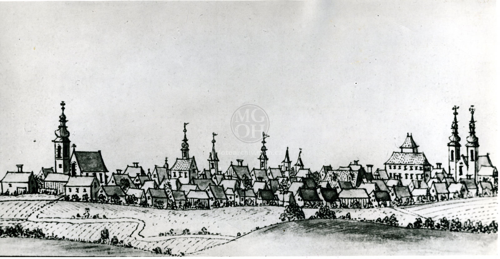 Fotografie - Kresba - Kostelec n. O. v 18. stol. 
Osoba:  autor Werner (1740-1750)