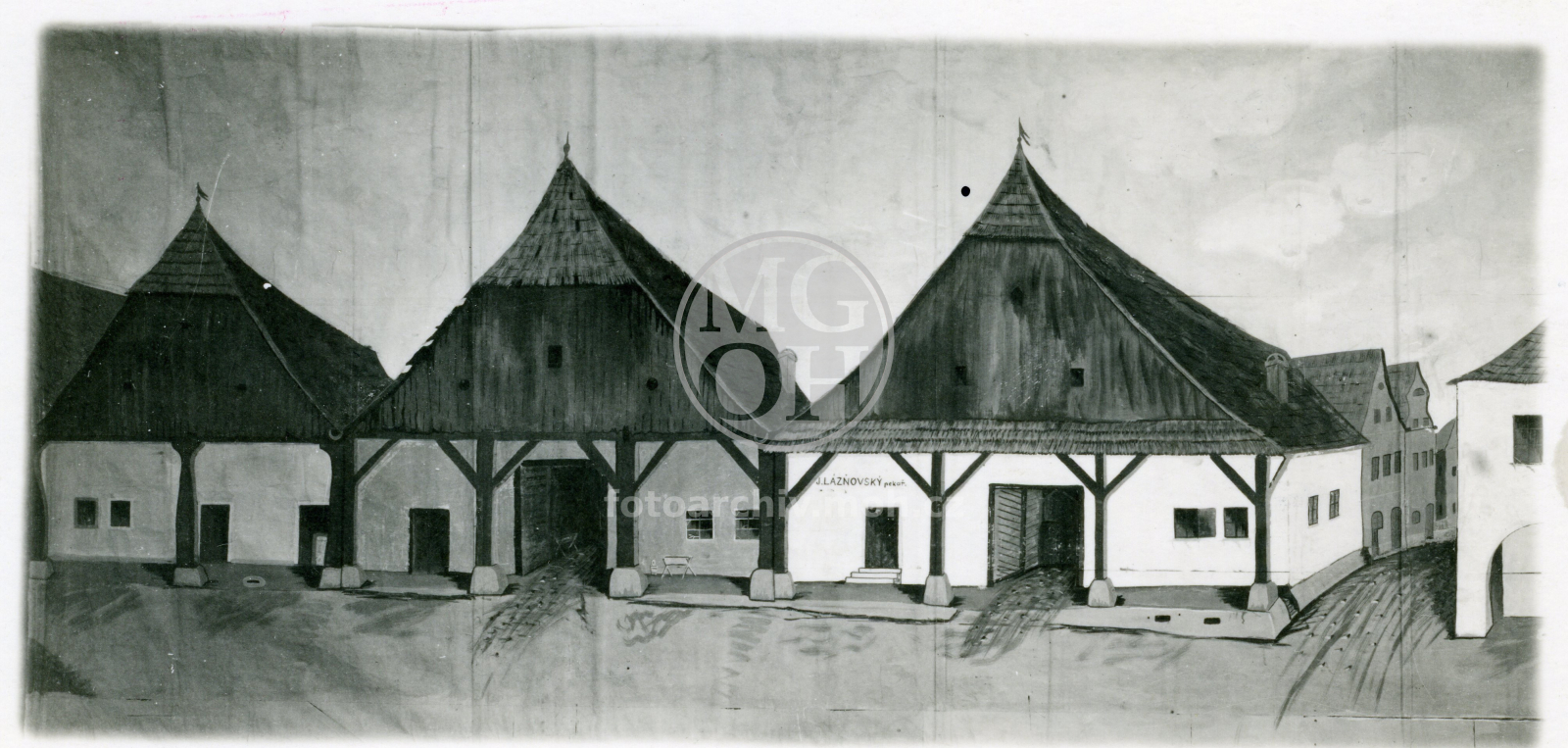 Fotografie - Část kulisy Starého nám. kolem r. 1850
Osoba:  maloval Vostřel R.