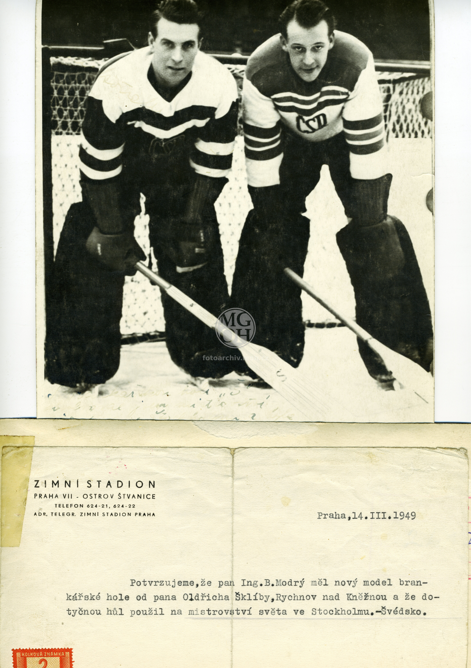 Fotografie - Oldřich Šklíba - Výrobce sportovních  potřeb, čs. hokejisté (ing Modrý)