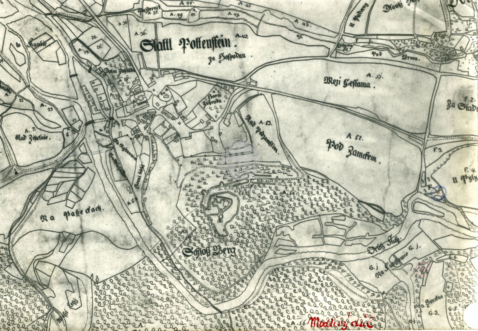 Fotografie - Kresba a plán Potštejna