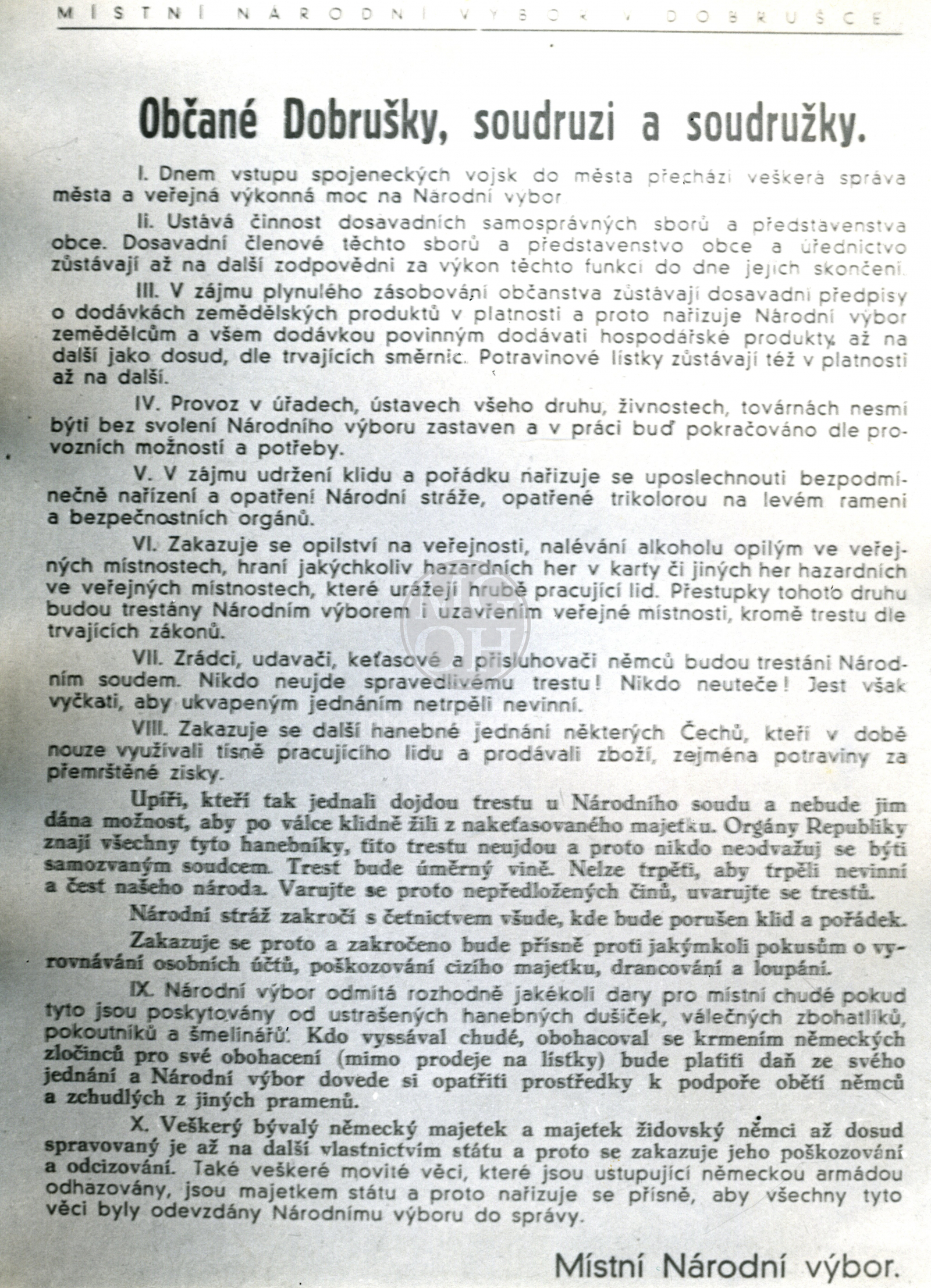 Fotografie - Provolání k obyvatelstvu