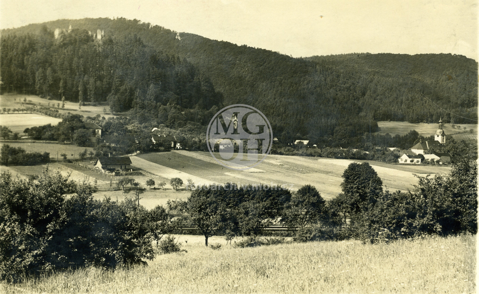 Fotografie - Pohled na zříceniny hradu a městečko