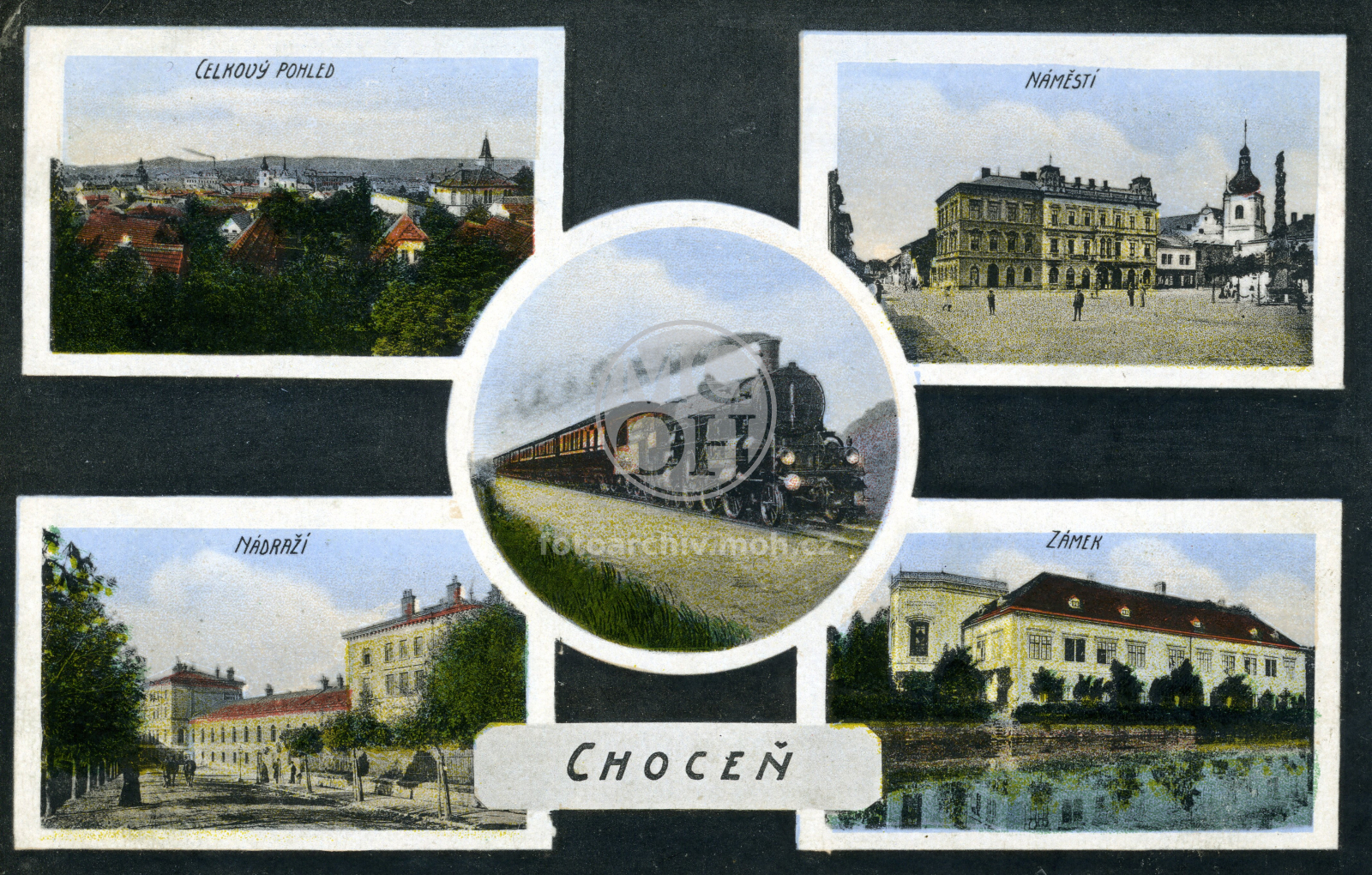 Fotografie - Celkový pohled, náměstí, nádraží, zámek