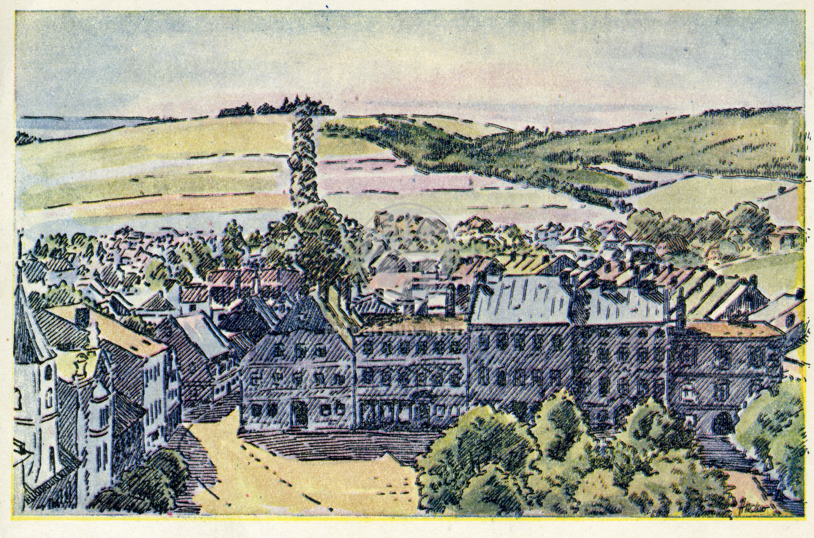 Fotografie - Náměstí a Hora Matky Boží (reprodukce kresby)