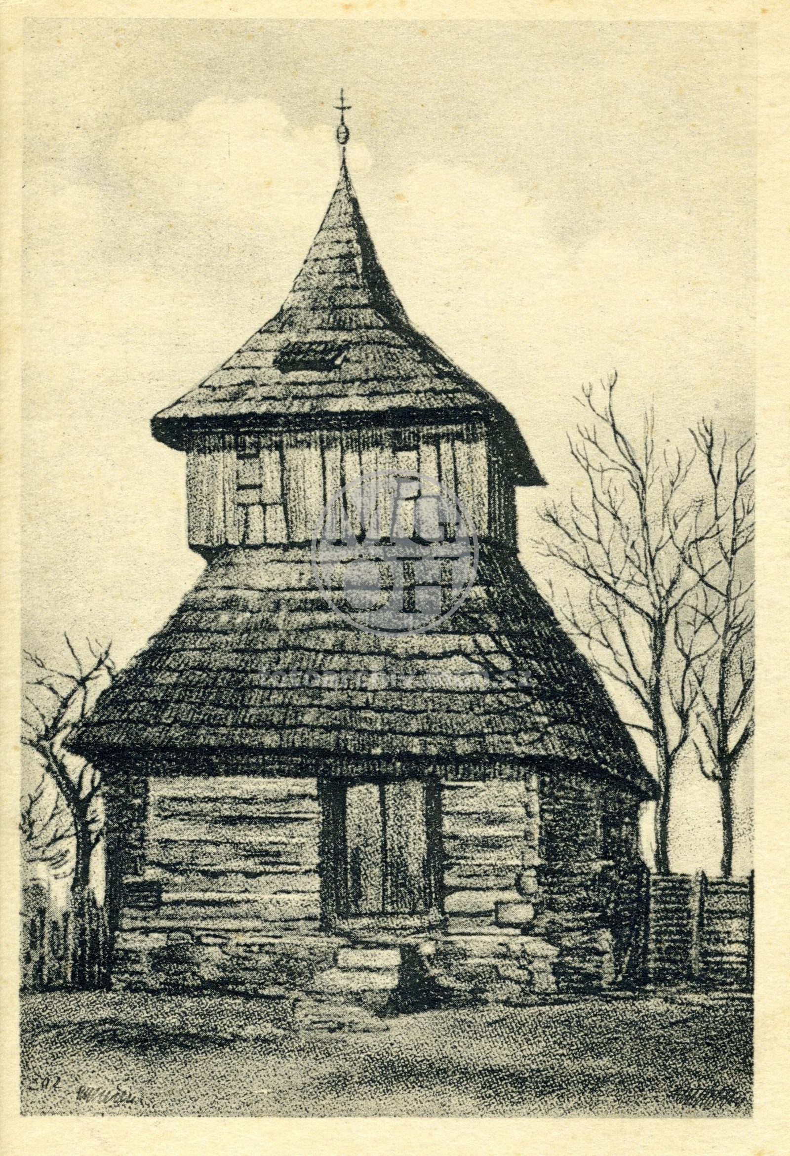 Fotografie - Zvonice, reprodukce kresby