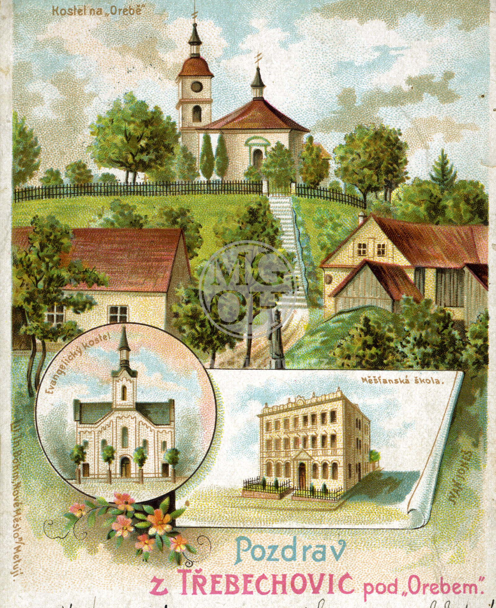 Fotografie - Kostel Božího Těla na Orebu. Evangelický kostel. Měšťanská škola.