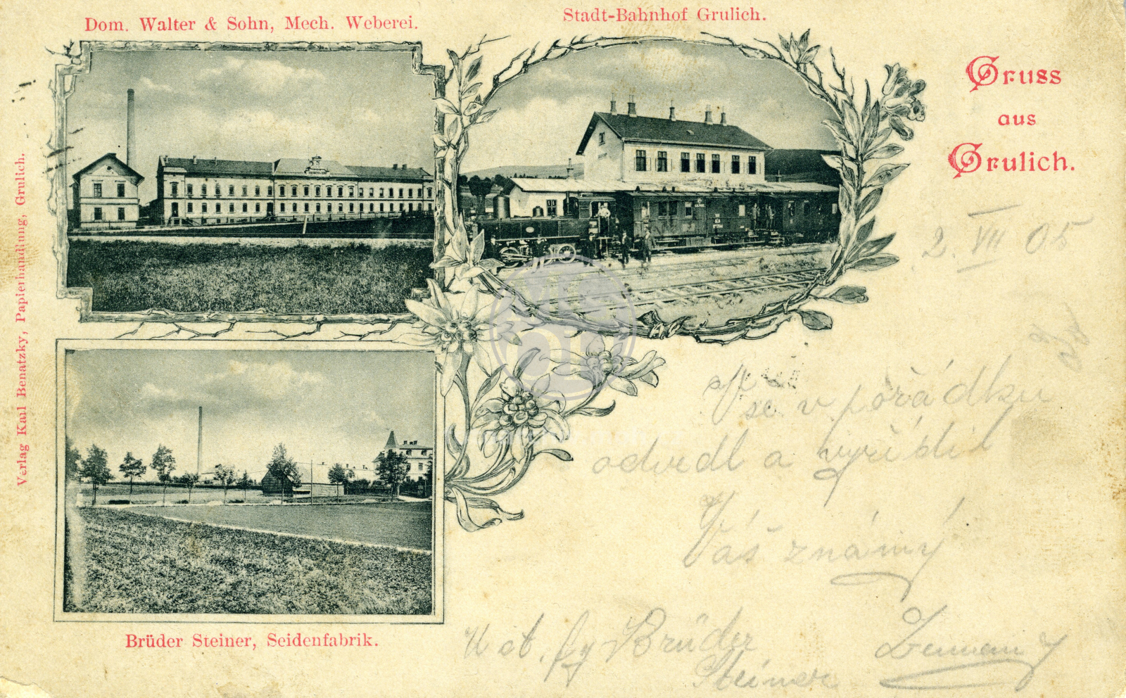 Fotografie - Mechanická tkalcovna Walter & Tkalcovna na hedvábí bratří Steinerových. Nádraží.