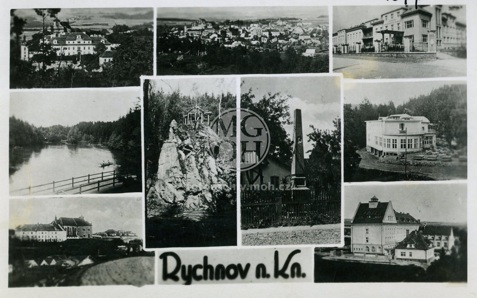 Fotografie - Jednotlivé záběry- zámek, celkový pohled, nemocnice, Ivanské jezero, skála, pomník F.M.  Pelcla, letovisko Studánka, staré a nové gymnasium