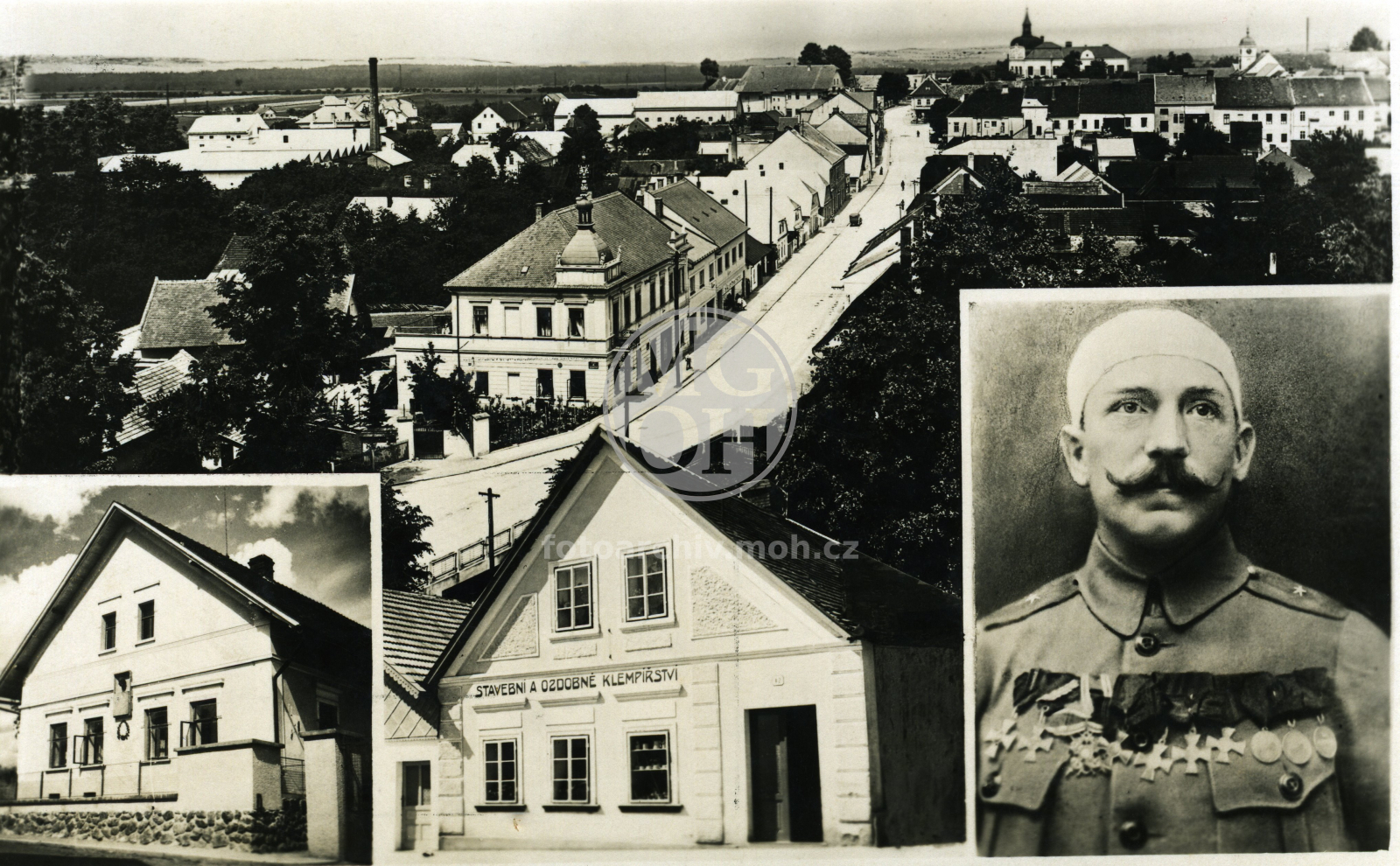 Fotografie - Kombinovaná pohlednice: Solnice - Vašátkova ulice, Litohrady - rodný dům K. Vašátka, Solnice - dům, v němž Vašátko žil, Karel Vašátko.