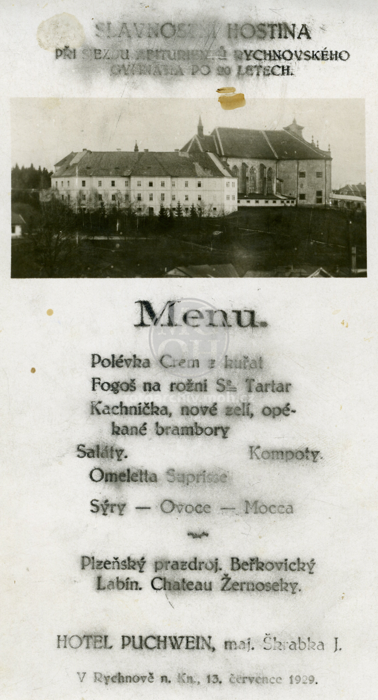 Fotografie - Menu při sjezdu abiturientů