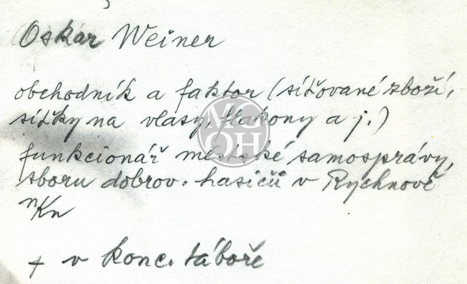 Fotografie - Obchodník, veřejně činný  pracovník, umučen
Osoba: Weiner Oskar