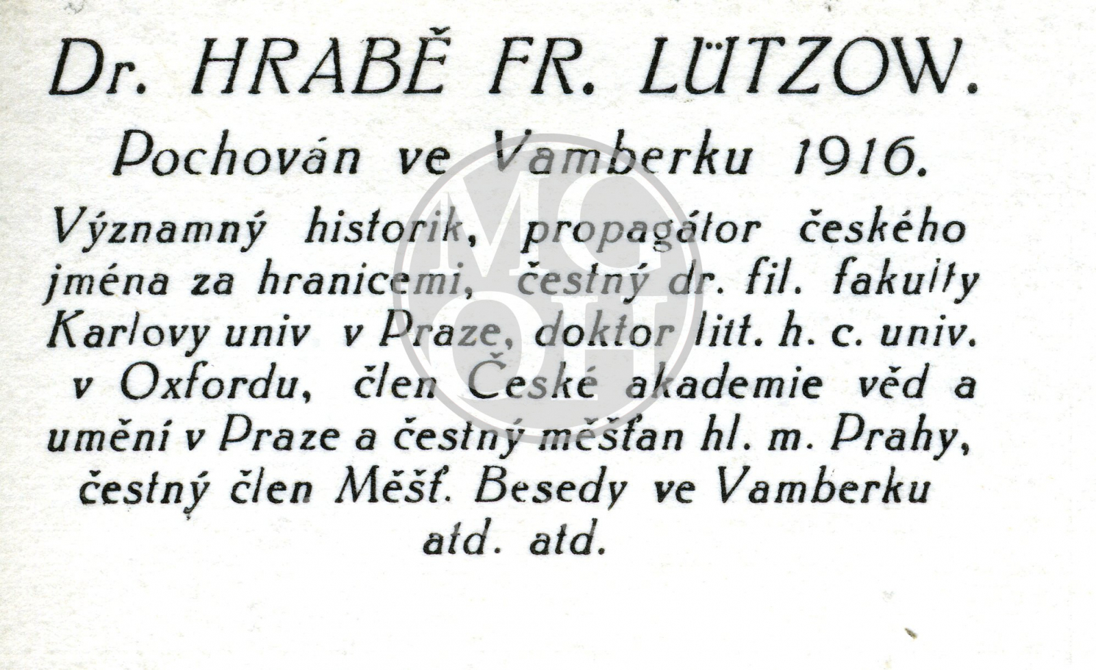 Fotografie - Osoba: PhDr. František Lützow [diplomat, historik, spisovatel 1849 - 1916]