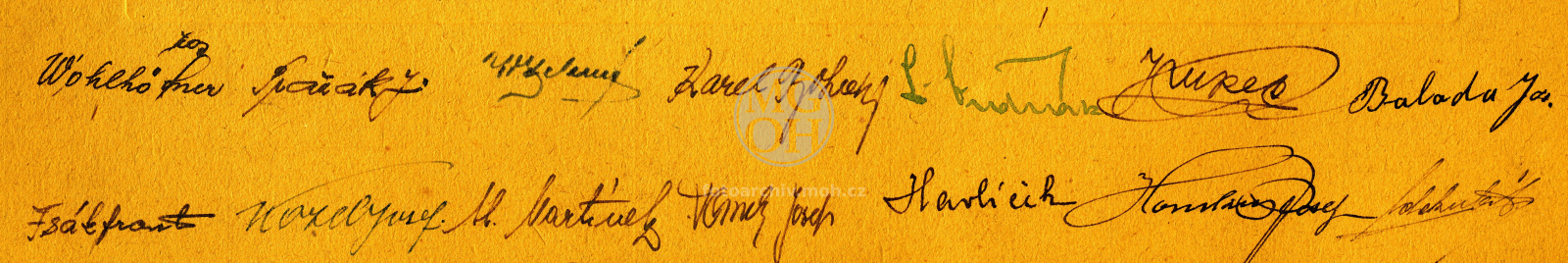 Fotografie - Revol. nár. výbor, podpisy na paspartě